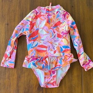 Snapper Rock Pink and Orange Floral baby Rashguard 6-12 month girl
